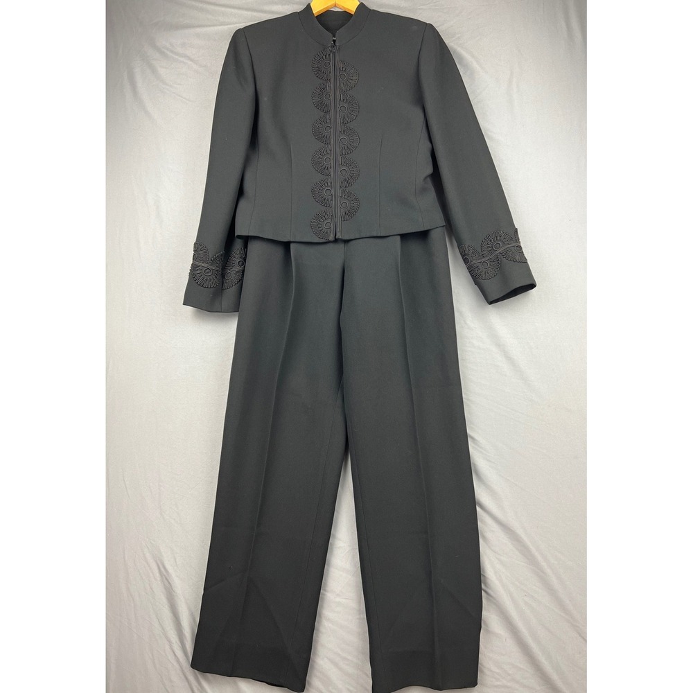 b. bennett Pant Suit Women 10 Jacket Trousers Black Embroidered Soutache Good